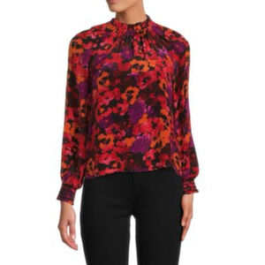 SAYLOR Beck Floral Top Red Orange Purple Multicolor Long Sleeve Medium